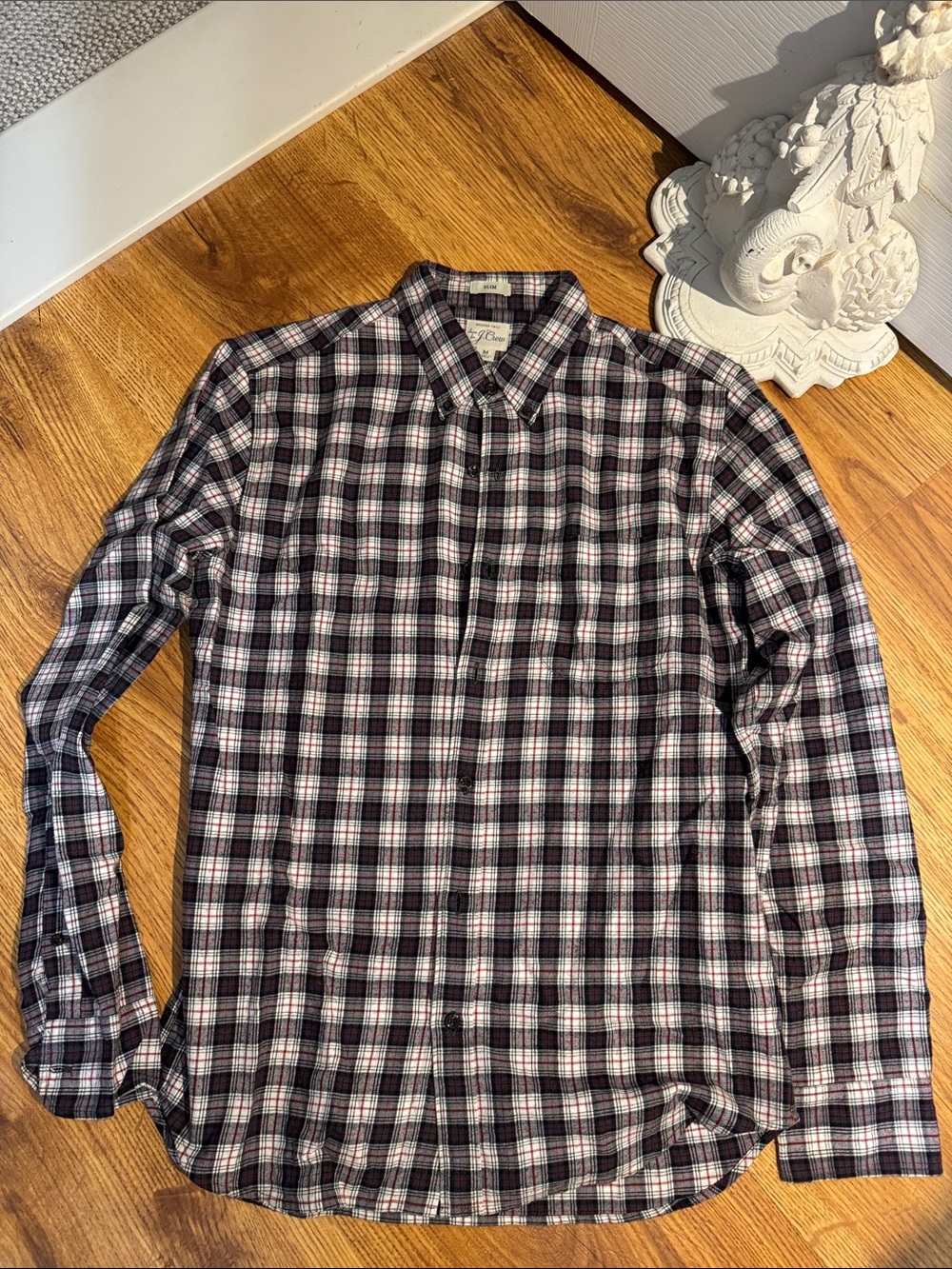 J. Crew Men's Plaid Button-Down Shirt in Black, White & Maroon